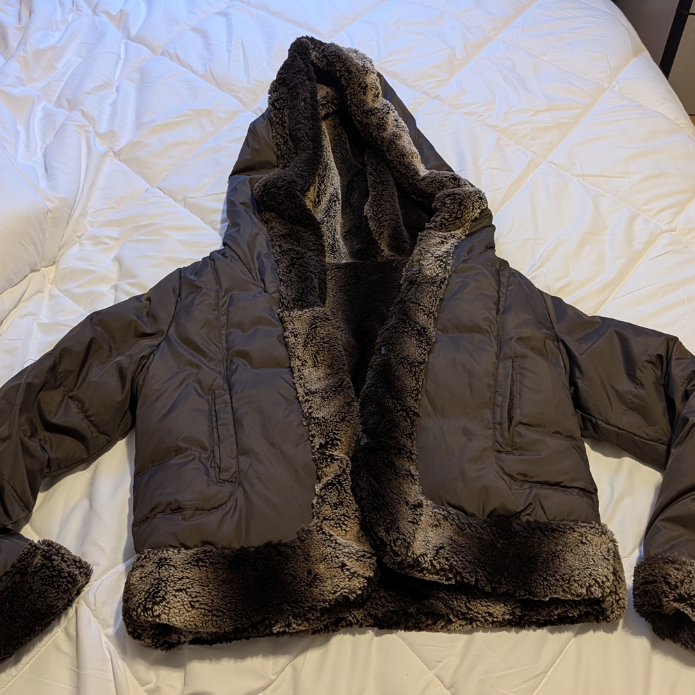 Vtg 90s Baby Phat Womens Reversible Baby Doll Cropped Hooded Puffer Jacket Y2K S - Picture 2 of 10